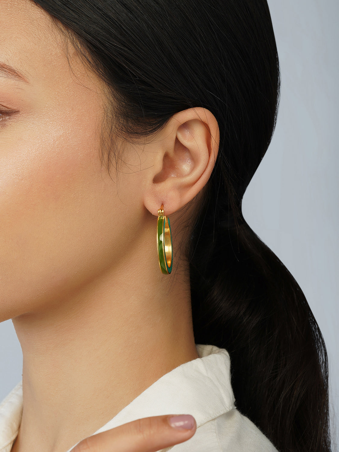 Teal Gold Large Hoops