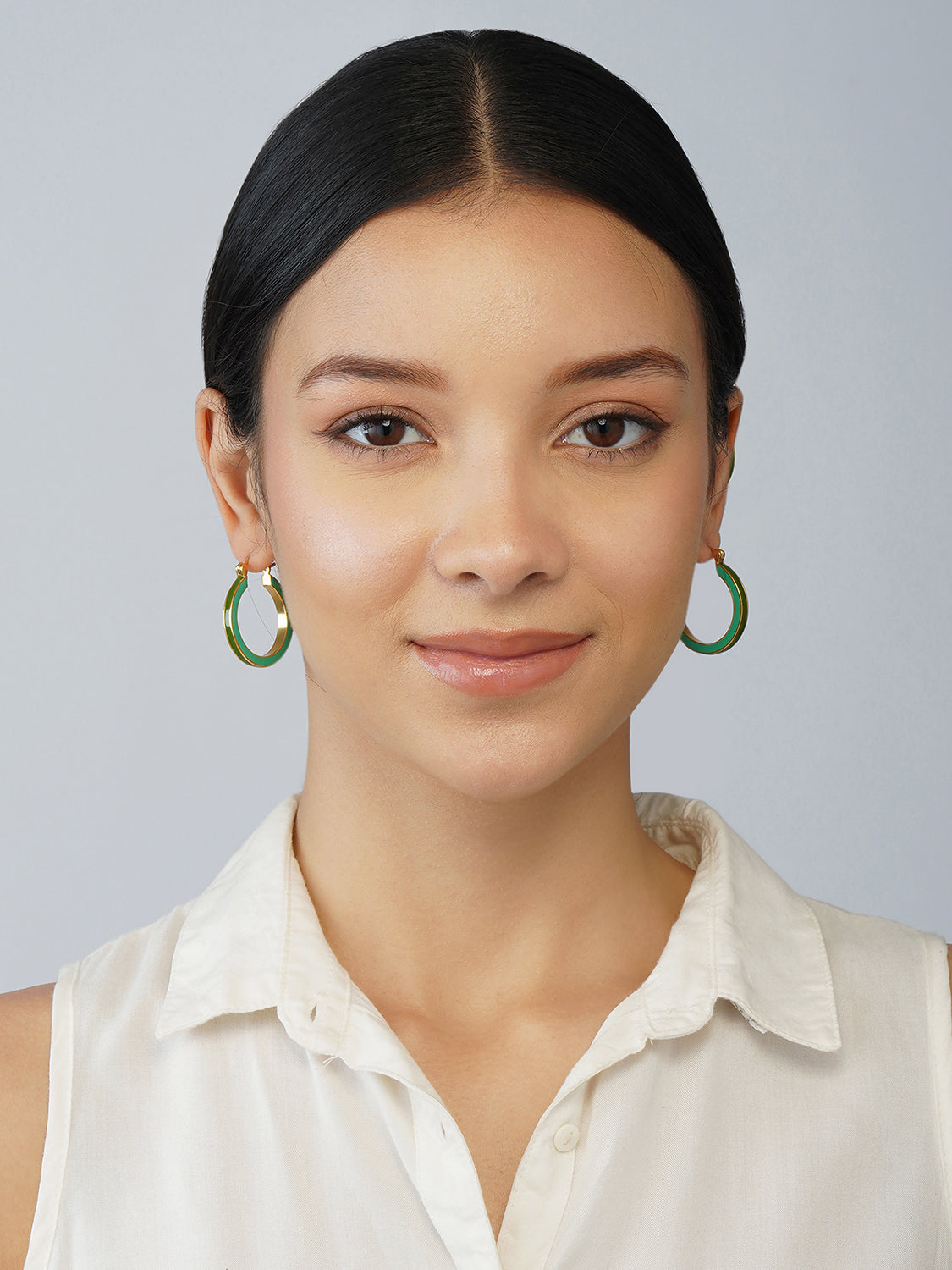 Teal Gold Large Hoops