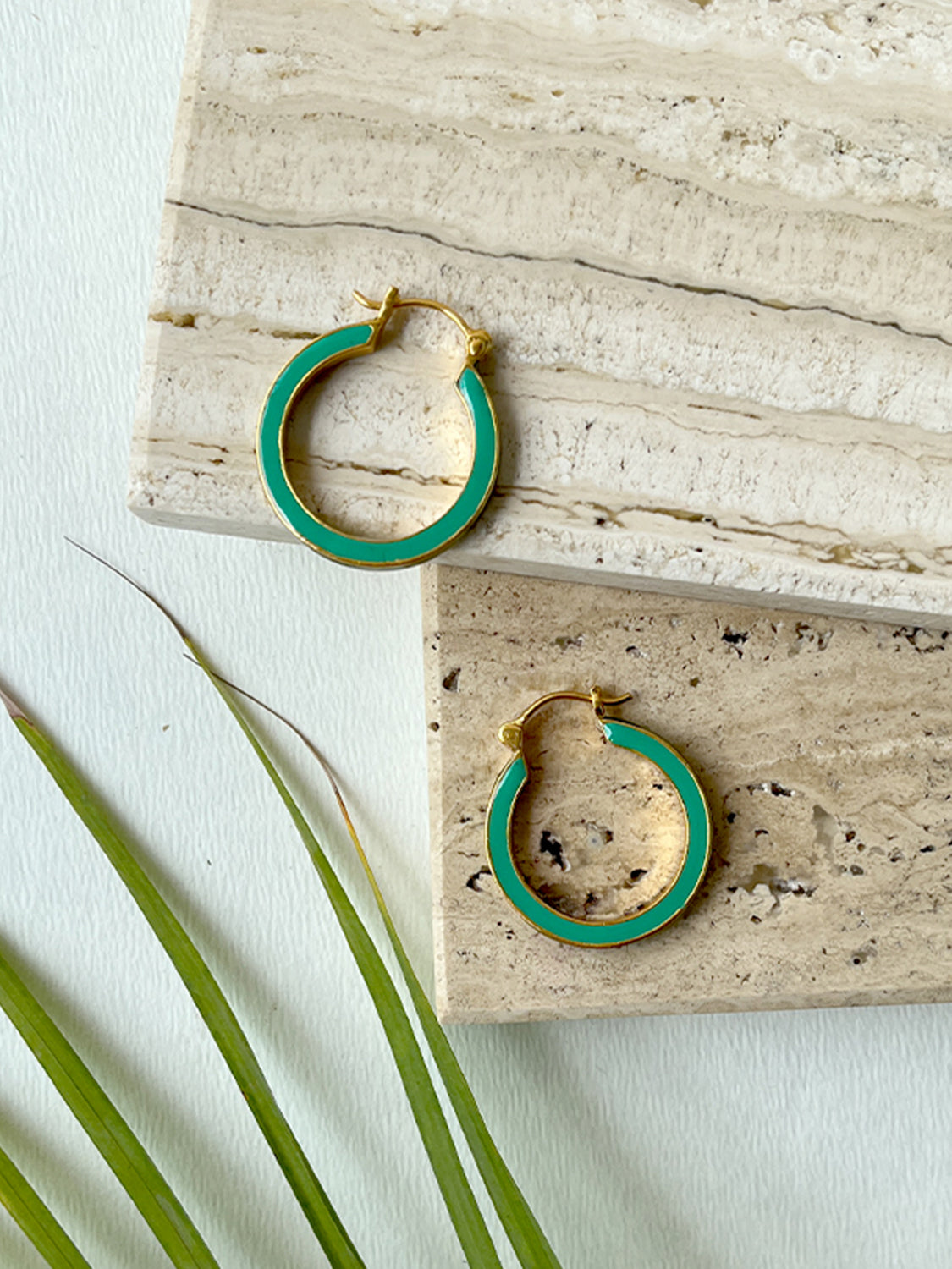 Teal Gold Large Hoops